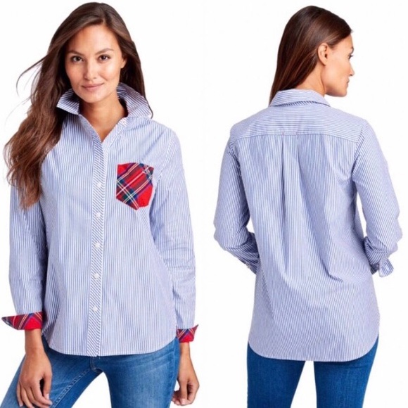 Vineyard Vines Tops - Vineyard Vines Button Down Morgan Shirt Blue Stripe Plaid Party Pocket Sz 12 NWT
